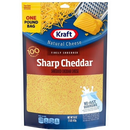 Kraft Sharp Cheddar Finely Shredded Cheese, 16 oz Bag