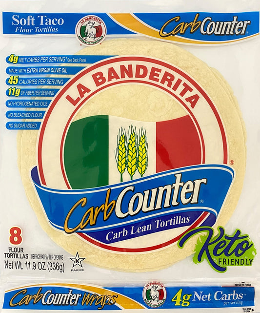 La Banderita Carb Counter Carb Lean Tortillas Soft Taco Flour Tortillas, 8 inch, 8 CT