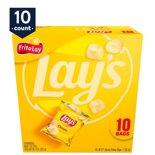 Lay's Classic Potato Snack Chips, 1 oz, 10 Count Bags