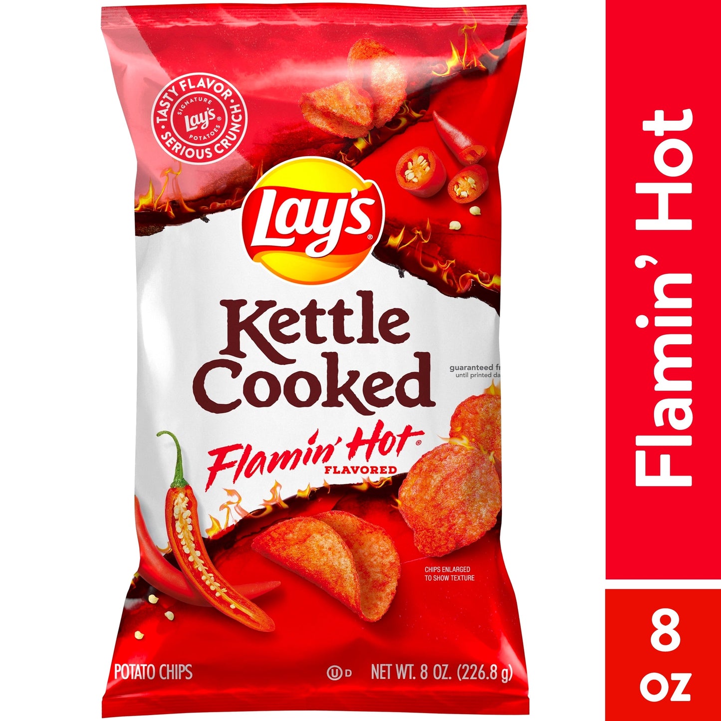 Lay's Kettle Cooked Flamin' Hot Flavored Potato Chips, 8 oz Bag