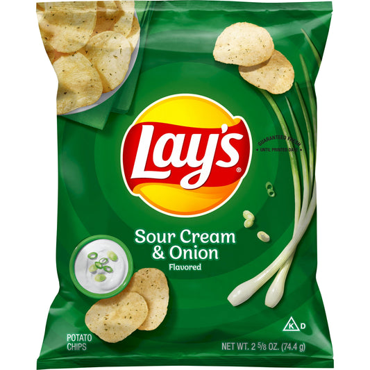 Lay's Potato Chips Sour Cream and Onion Flavored Snack Chips, 2.62 oz
