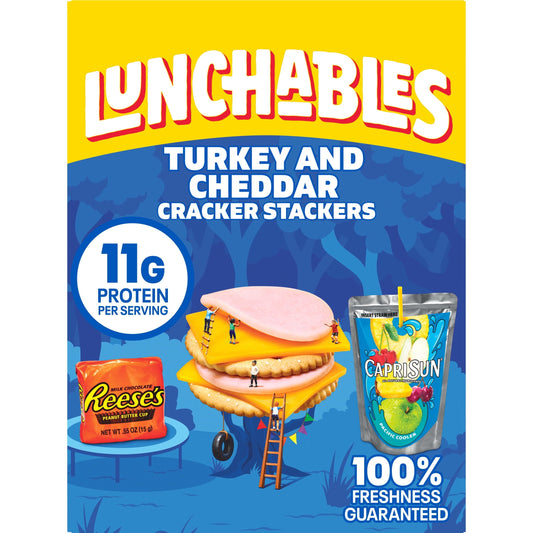 Lunchables Turkey & Cheddar Cheese Cracker Stackers Kids Lunch Meal Kit, 8.9 oz Box