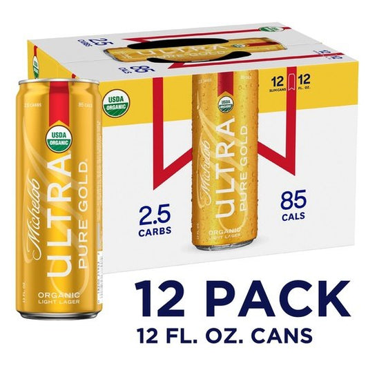 Michelob ULTRA Pure Gold Organic Light Lager, 12 Pack Beer, 12 fl oz Cans, 3.8% ABV, Domestic