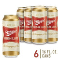 Miller High Life Lager Beer, 6 Pack, 16 fl oz Cans, 4.6% ABV