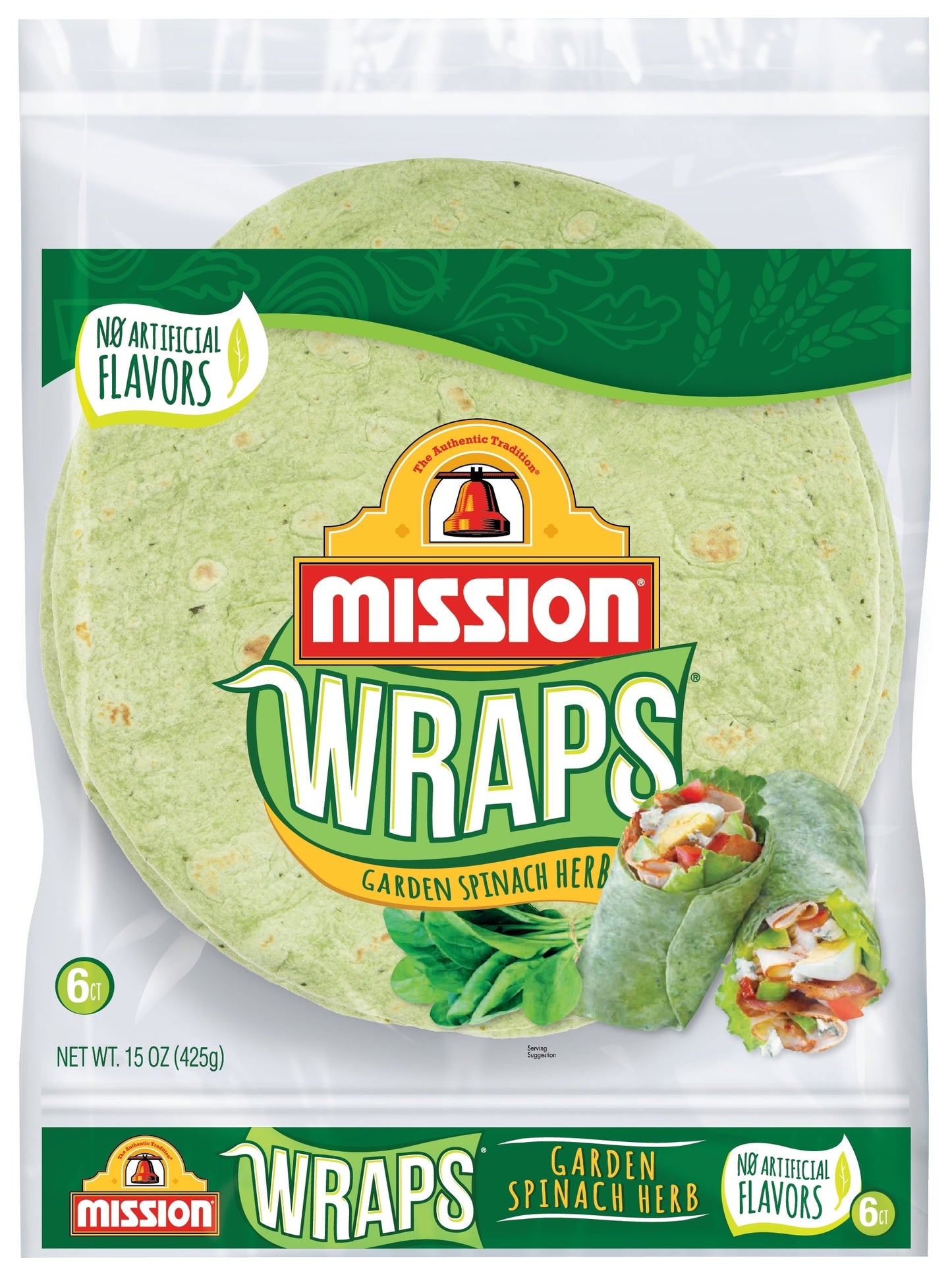 Mission Garden Spinach Herb Wraps, 6 Count