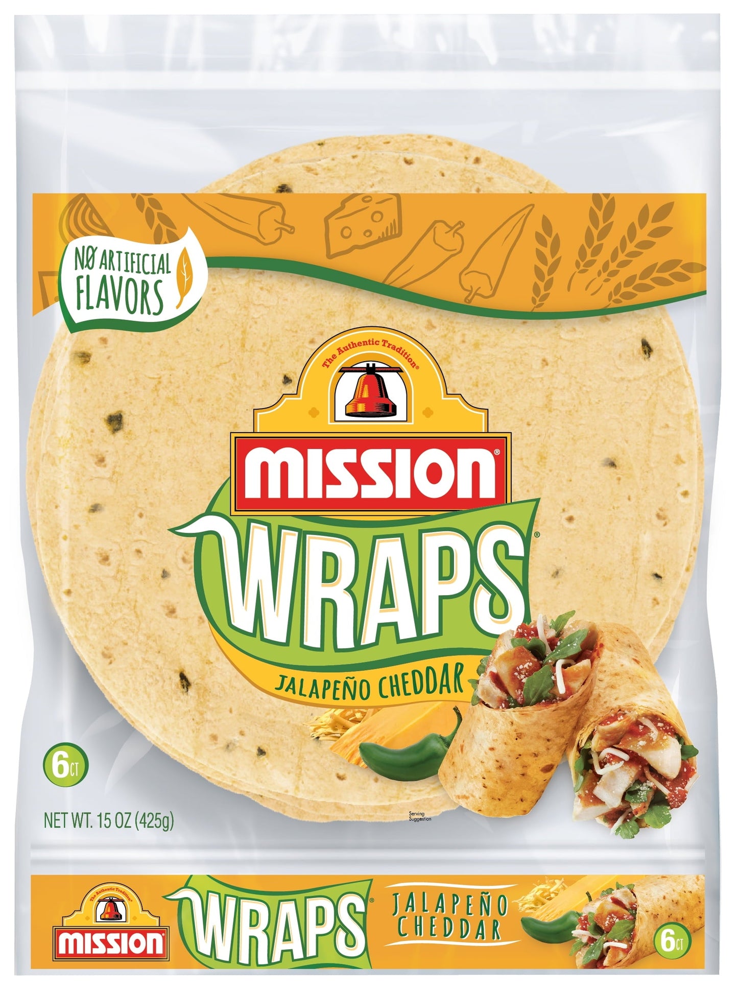 Mission Jalapeno Cheddar Flour Tortilla Wraps, 6 Count