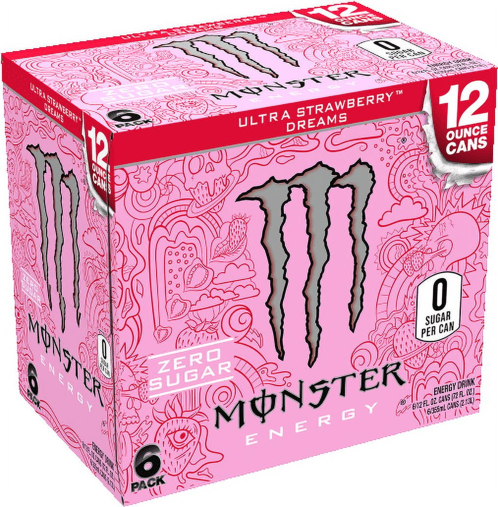 Monster Ultra Strawberry Dreams, Sugar Free Energy Drink, 12 fl oz, 6 Pack