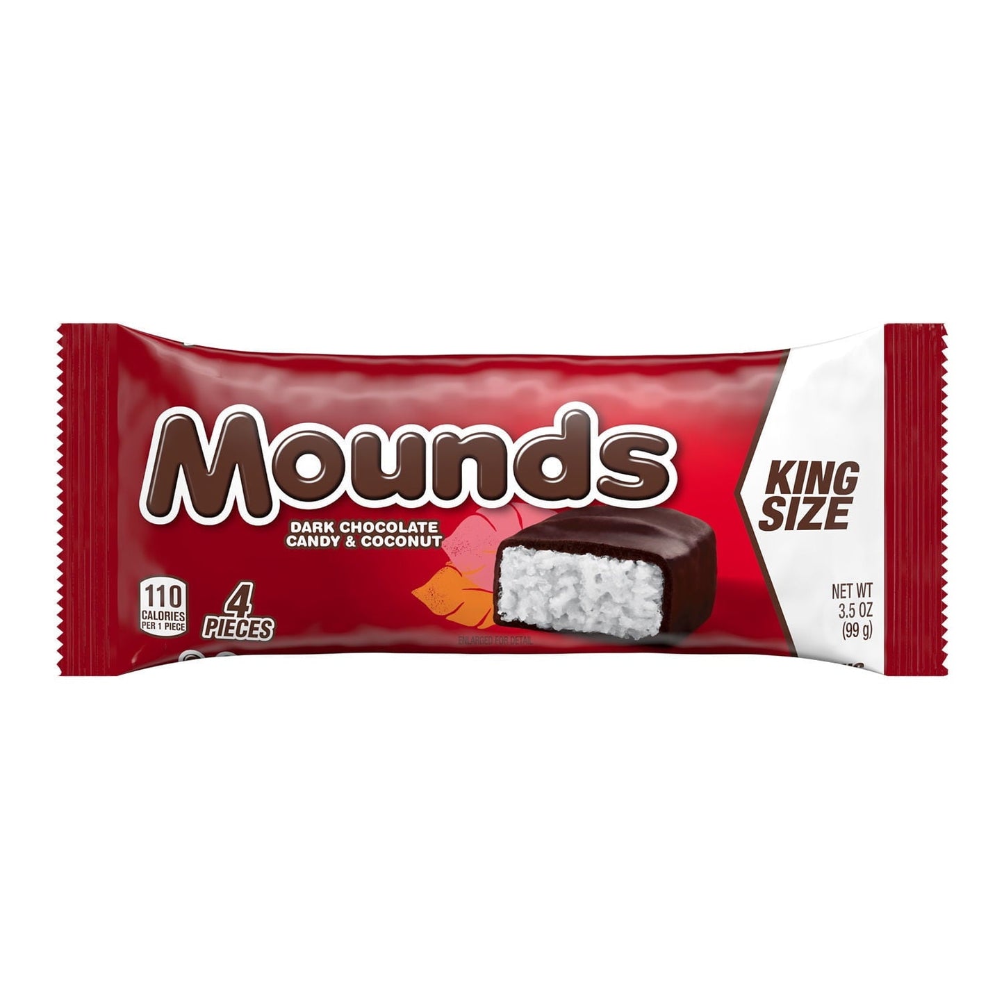 Mounds Dark Chocolate and Coconut King Size Candy, Bars 3.5 oz, 4 Pieces