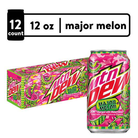 Mountain Dew Major Melon Watermelon Citrus Soda Pop, 12 oz, 12 Pack Cans