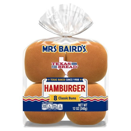 Mrs Baird's Hamburger Buns, 8 count, 12 oz