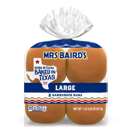 Mrs Baird's Large Hamburger Buns, 8 count, 18.25 oz