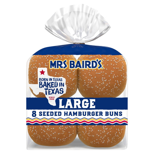 Mrs Baird's Large Seeded Hamburger Buns, 8 count, 18.25 oz