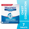 Mucinex 12 Hour Relief, Max Strength Chest Congestion Medicine, 7 Tablets