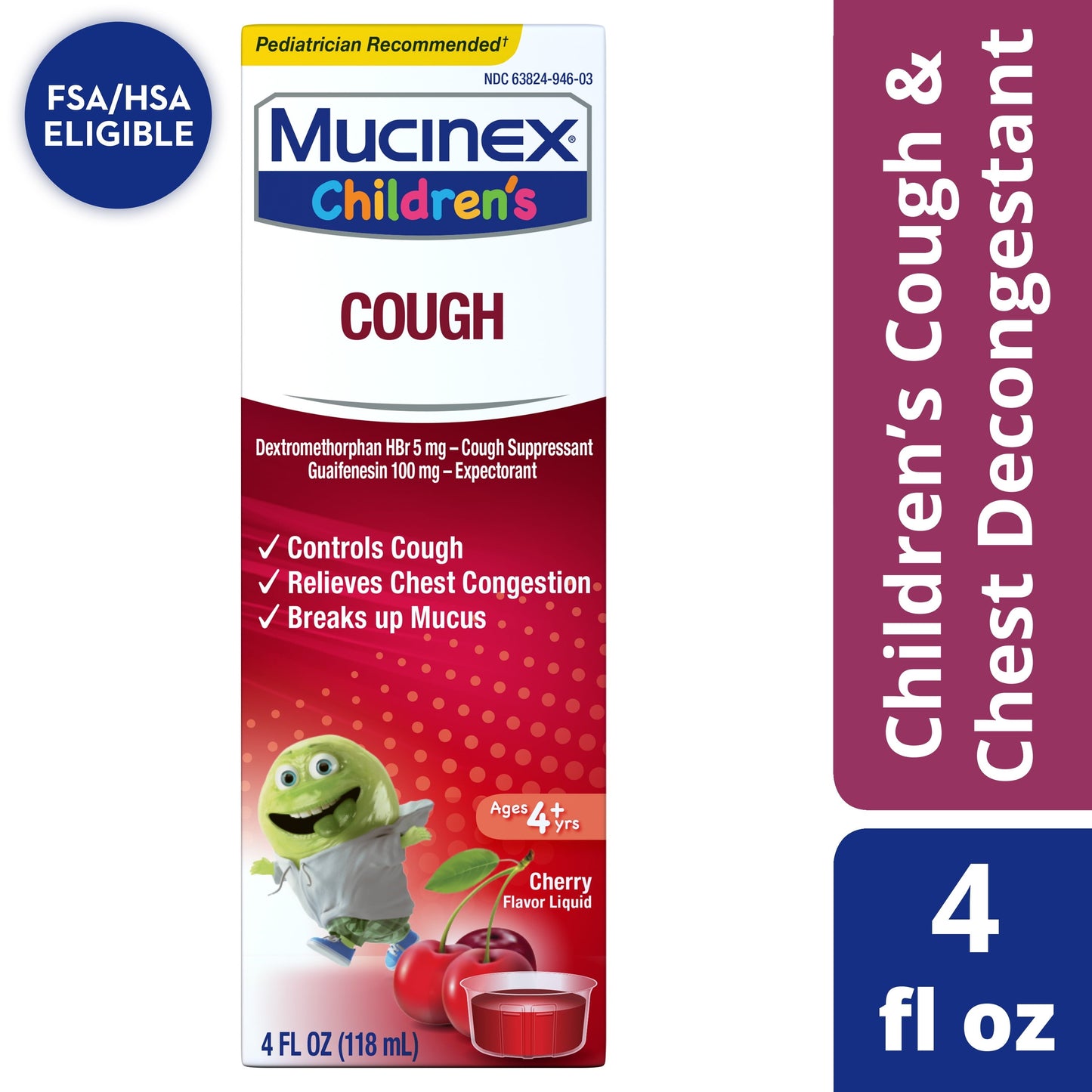 Mucinex Children's Cough Medicine , Chest Congestion Relief, Cherry, 4 fl oz