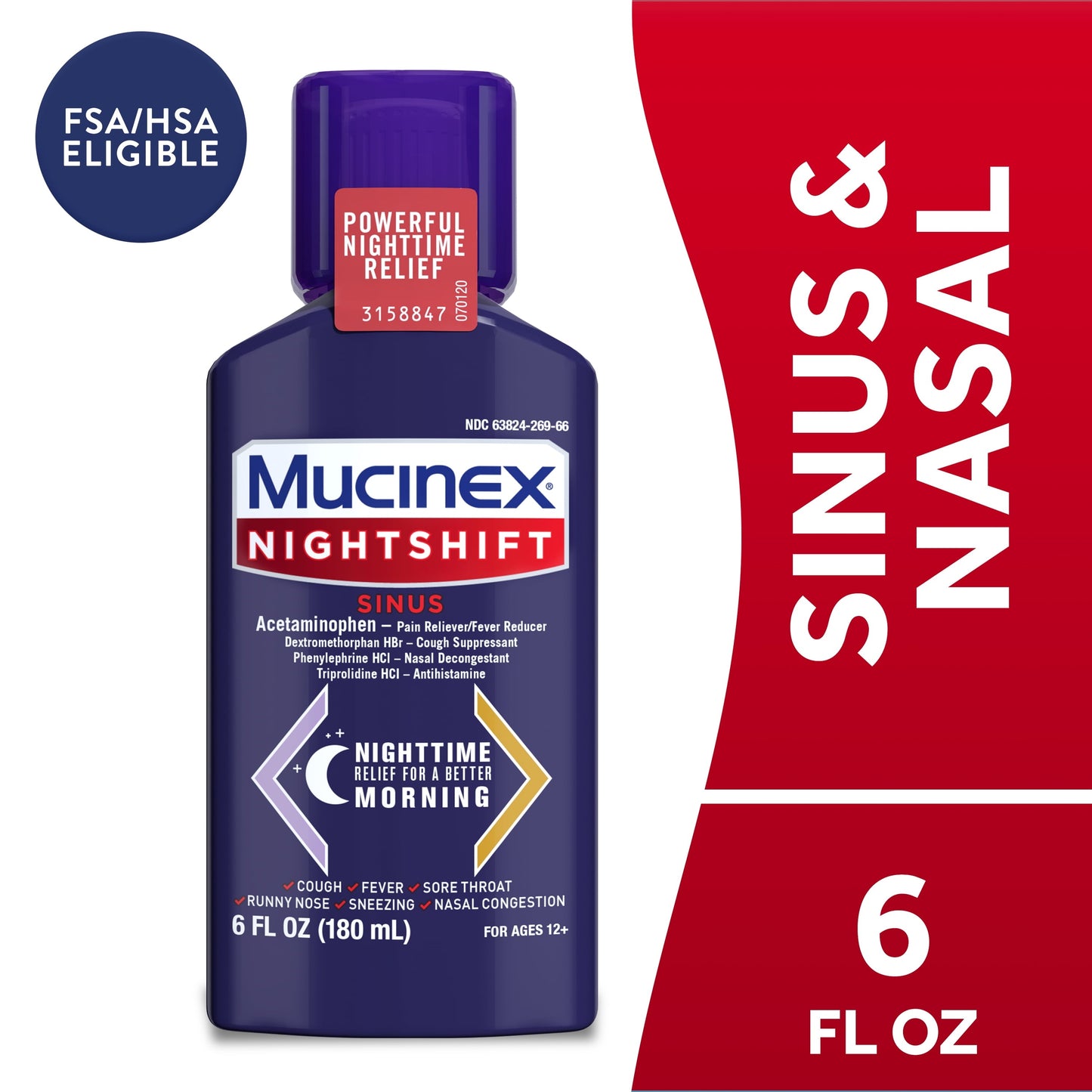Mucinex Sinus Max Medicine, Nightshift PM, 6 fl oz