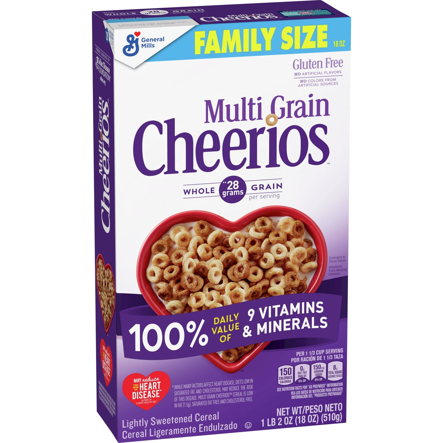 Multi Grain Cheerios Heart Healthy Cereal, 18 OZ Family Size Cereal Box