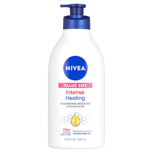 NIVEA Intense Healing Body Lotion, 72 Hour Moisture for Dry to Very Dry Skin, 33.8 Fl Oz Pump Bottle