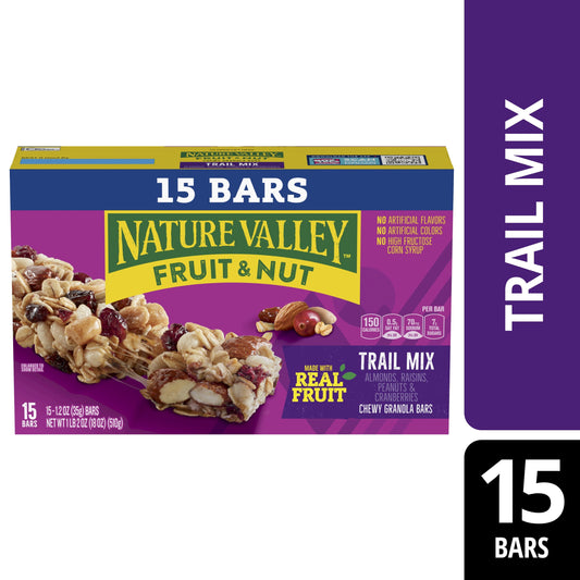 Nature Valley Chewy Fruit and Nut Granola Bars, Trail Mix, 15 Bars, 18 OZ