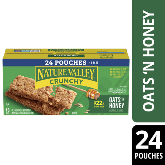 Nature Valley Crunchy Granola Bars, Oats 'n Honey, 48 Bars, 35.76 OZ (24 Pouches)