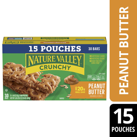 Nature Valley Crunchy Granola Bars, Peanut Butter, 30 Bars, 22.35 OZ (15 Pouches)