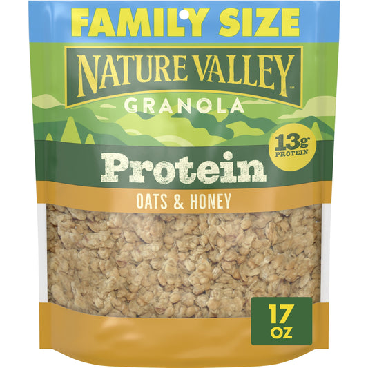 Nature Valley Protein Granola, Oats and Honey, Family Size, Resealable Bag, 17 OZ