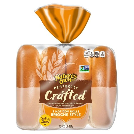 Nature's Own Perfectly Crafted Brioche Style Hot Dog Buns, 16 oz, 8 Count