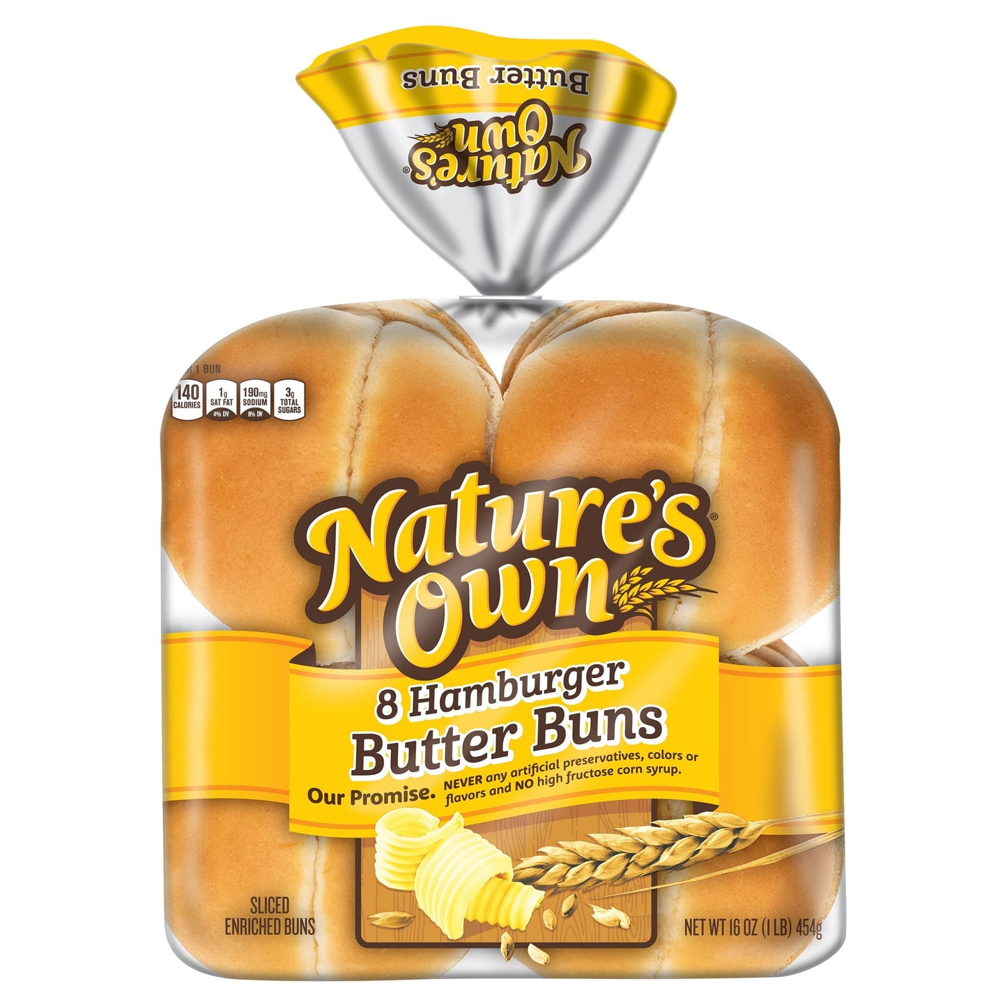 Nature's Own White Hamburger Butter Buns, 16 oz, 8 Count