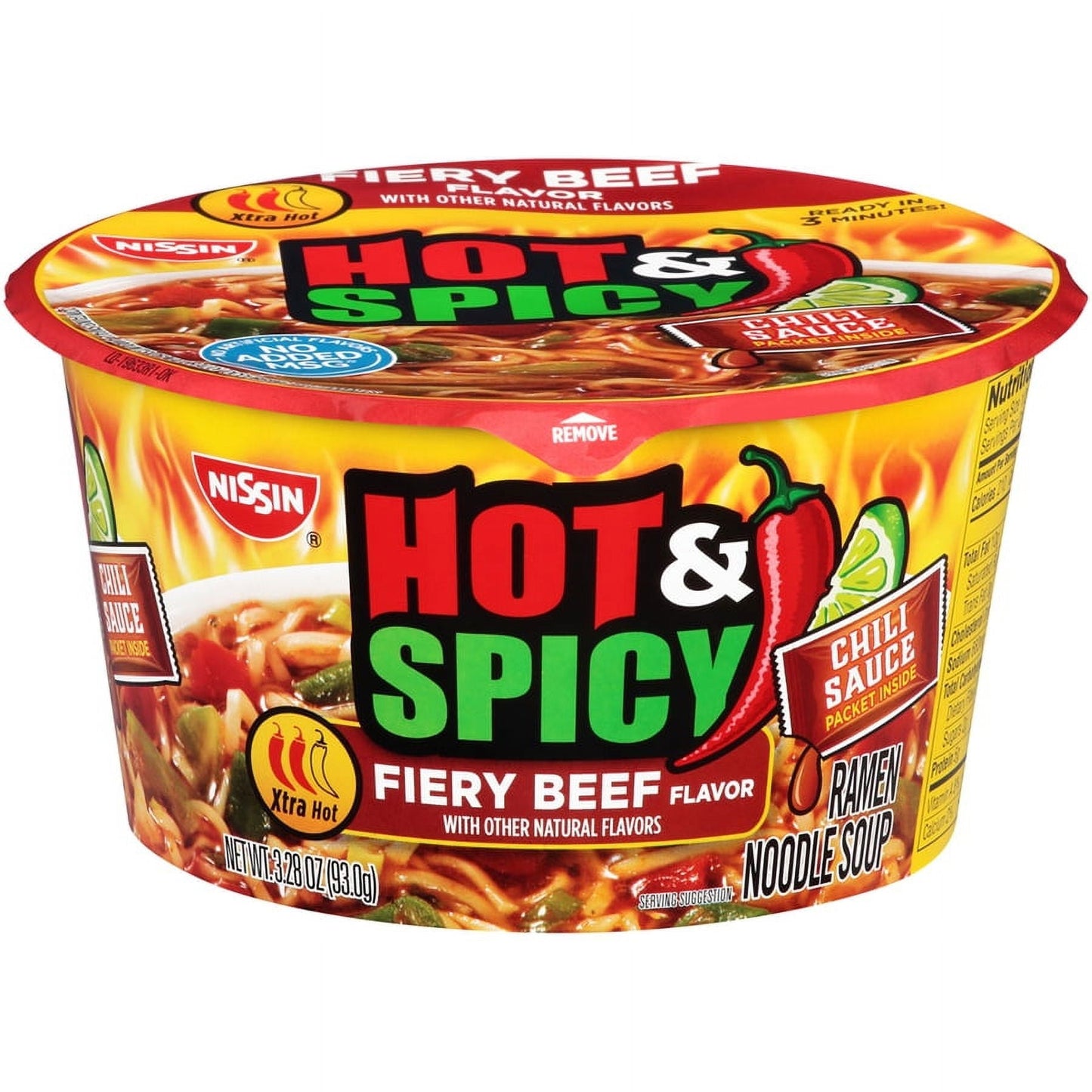 Nissin Bowl Noodles Hot & Spicy Beef Flavor Ramen Noodle Soup, 3.28 Oz