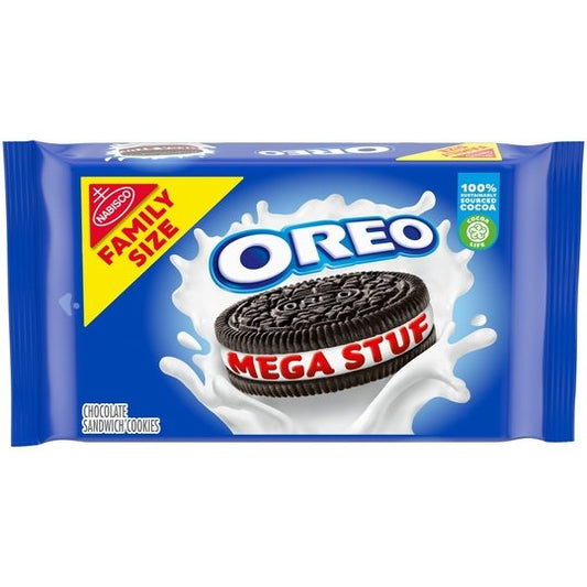 OREO Mega Stuf Chocolate Sandwich Cookies, Family Size, 17.6 oz