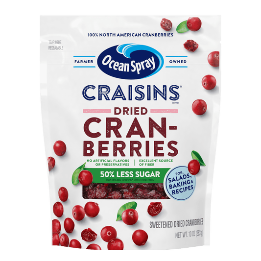 Ocean Spray® Craisins®, 50% Less Sugar Dried Cranberries, Dried Fruit, 10 oz Pouch