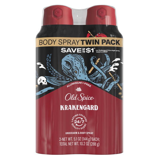 Old Spice Aluminum Free Body Spray for Men, Krakengard, 2/5.1 oz