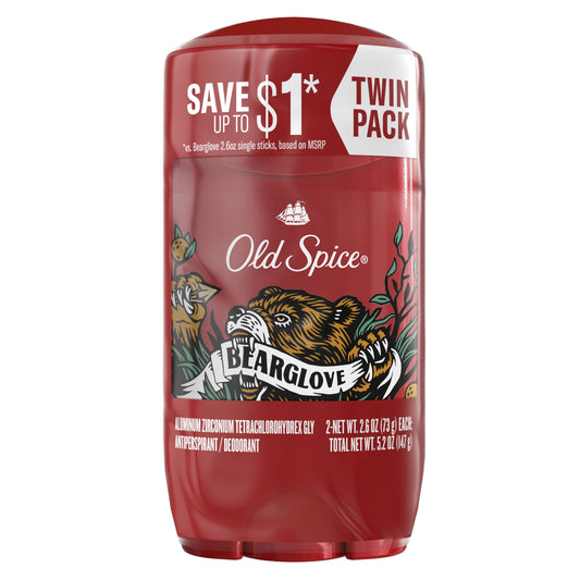 Old Spice Antiperspirant Deodorant for Men, Bearglove, 2.6 oz Twin Pack
