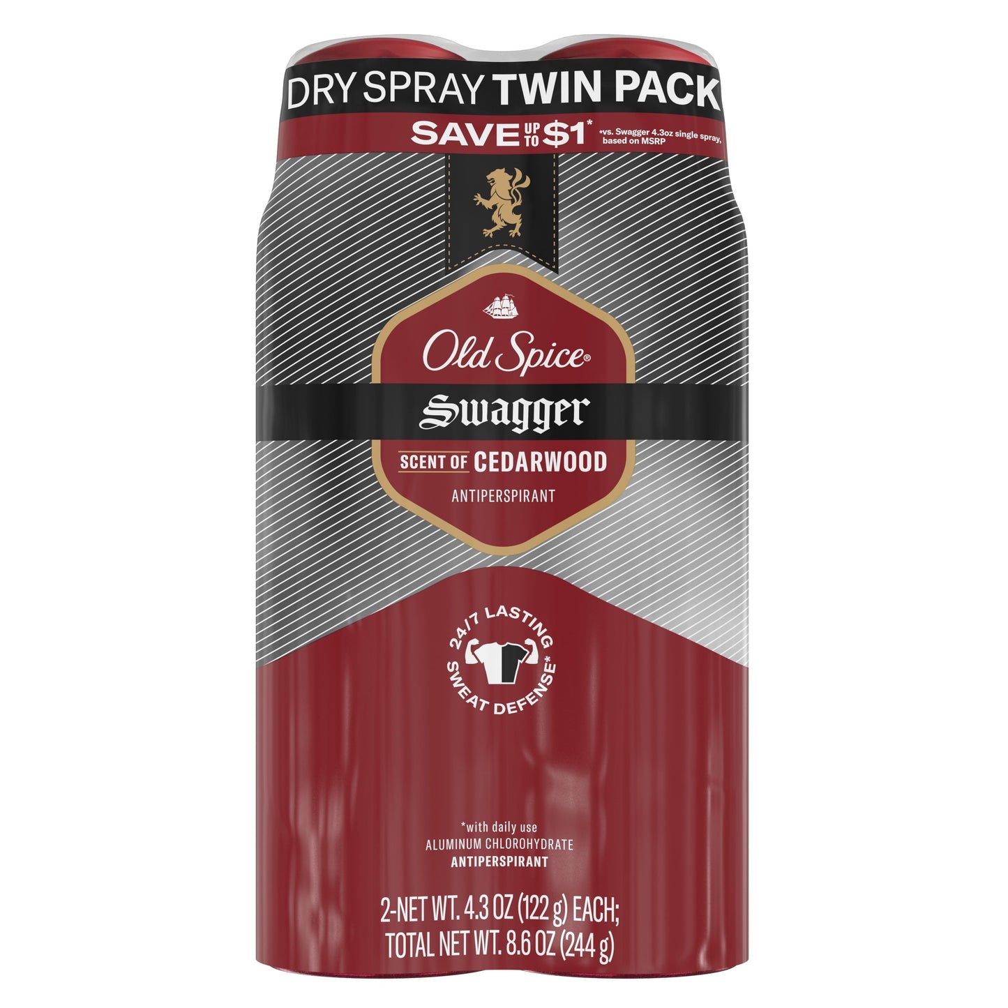 Old Spice Men's Antiperspirant Deodorant Invisible Dry Spray Swagger, 4.3oz Pack of 2
