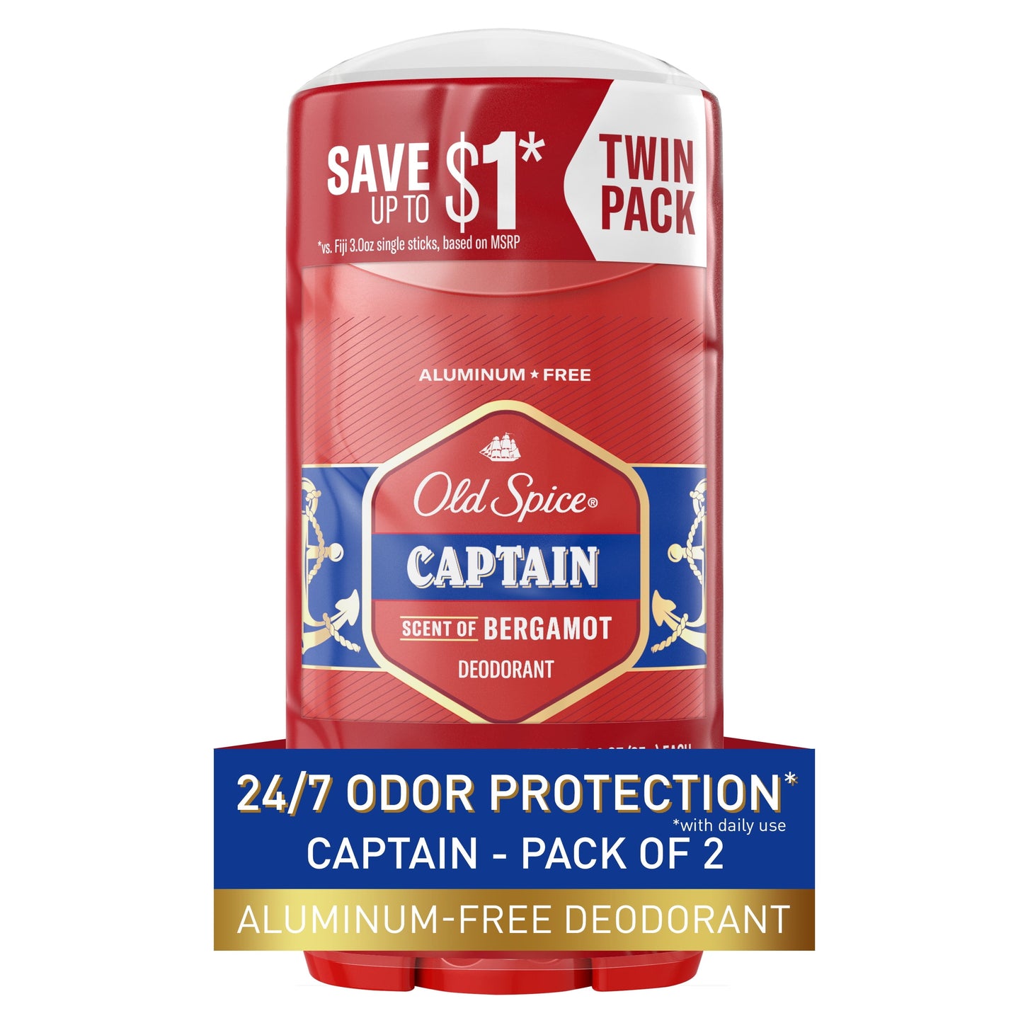 Old Spice Red Collection Deodorant Stick for Men, Captain Scent, 3.0 oz, Twin Pack