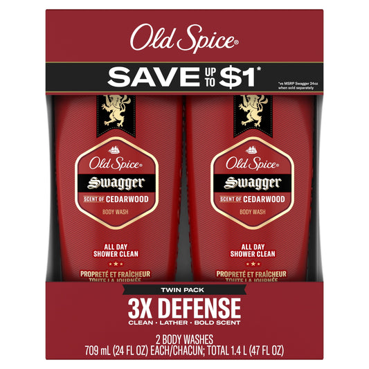 Old Spice Red Collection Swagger Scent Men's Body Wash, 24 fl oz, Pack of 2 (48 fl oz Total)