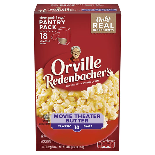 Orville Redenbacher's Movie Theater Butter Microwave Popcorn, 3 Ounce Classic Bag, 18-Count