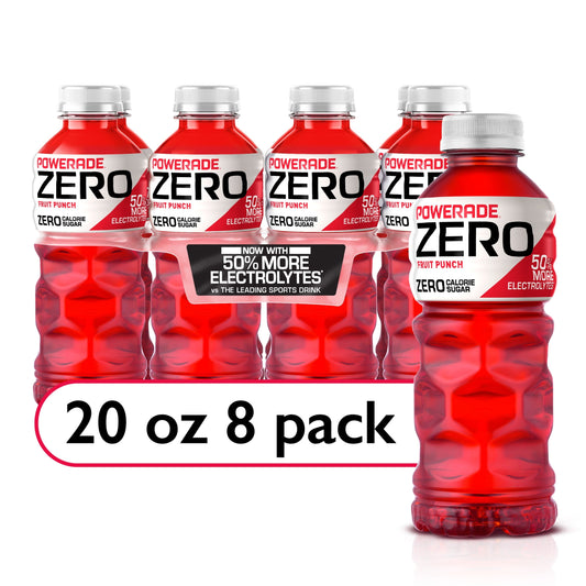 POWERADE Electrolyte Enhanced Zero Sugar Fruit Punch Sport Drink, 20 fl oz, 8 Count Bottles