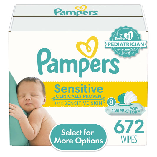 Pampers Sensitive Baby Wipes 8X Flip-Top Packs 672 Wipes