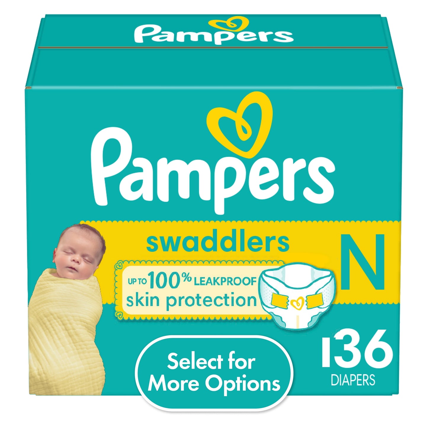 Pampers Swaddlers Diapers, Newborn, 136 Count