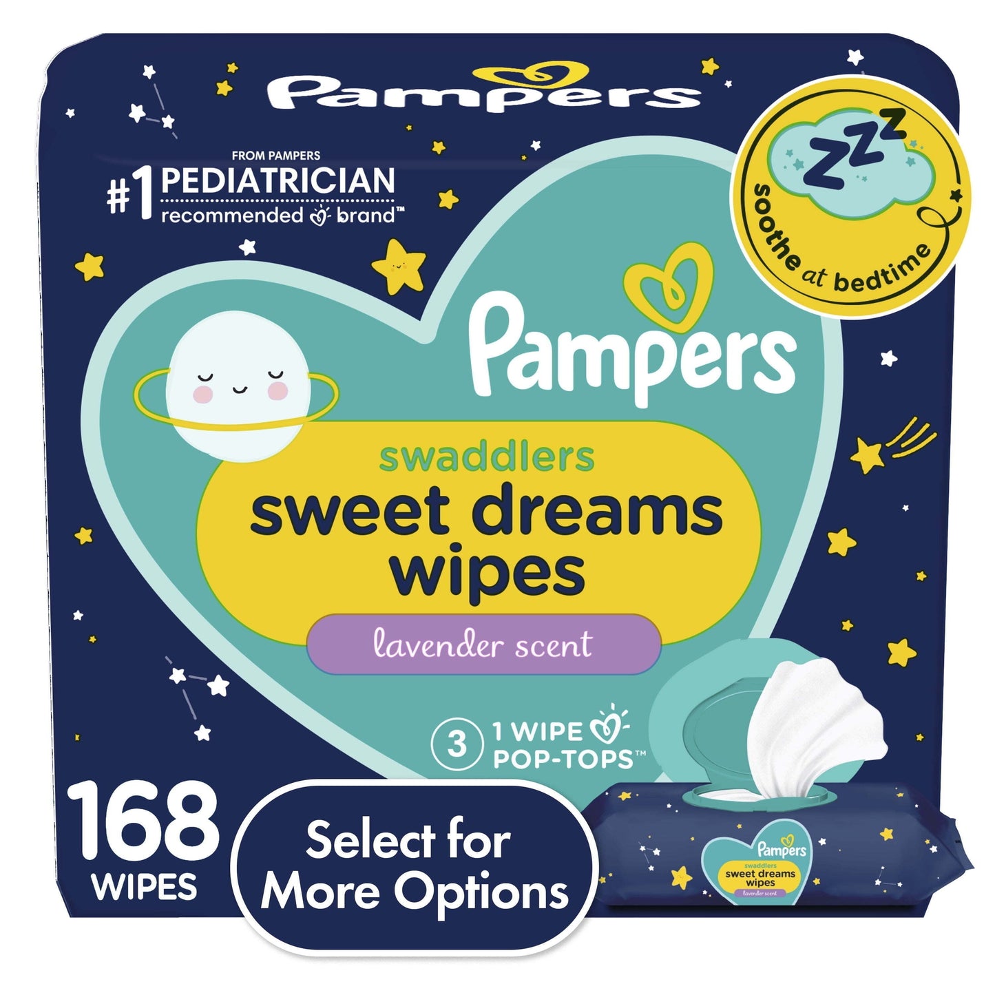 Pampers Sweet Dreams Nighttime Lavender Baby Wipes 3X Flip-Top Packs 168ct