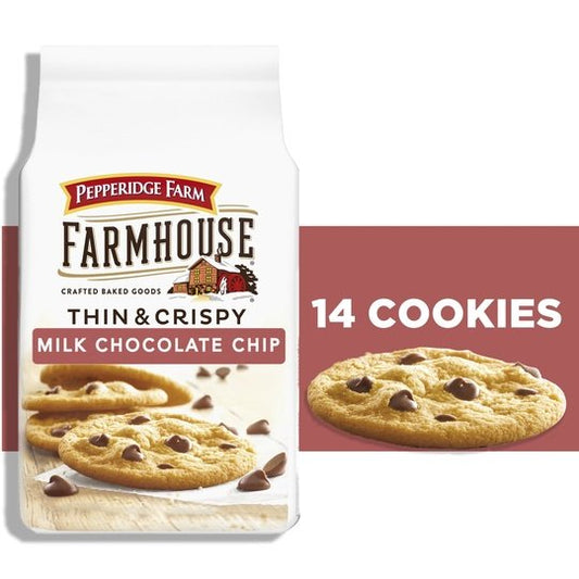 Pepperidge Farm Farmhouse Thin and Crispy Milk Chocolate Chip Cookies, 6.9 oz Bag (14 Cookies)