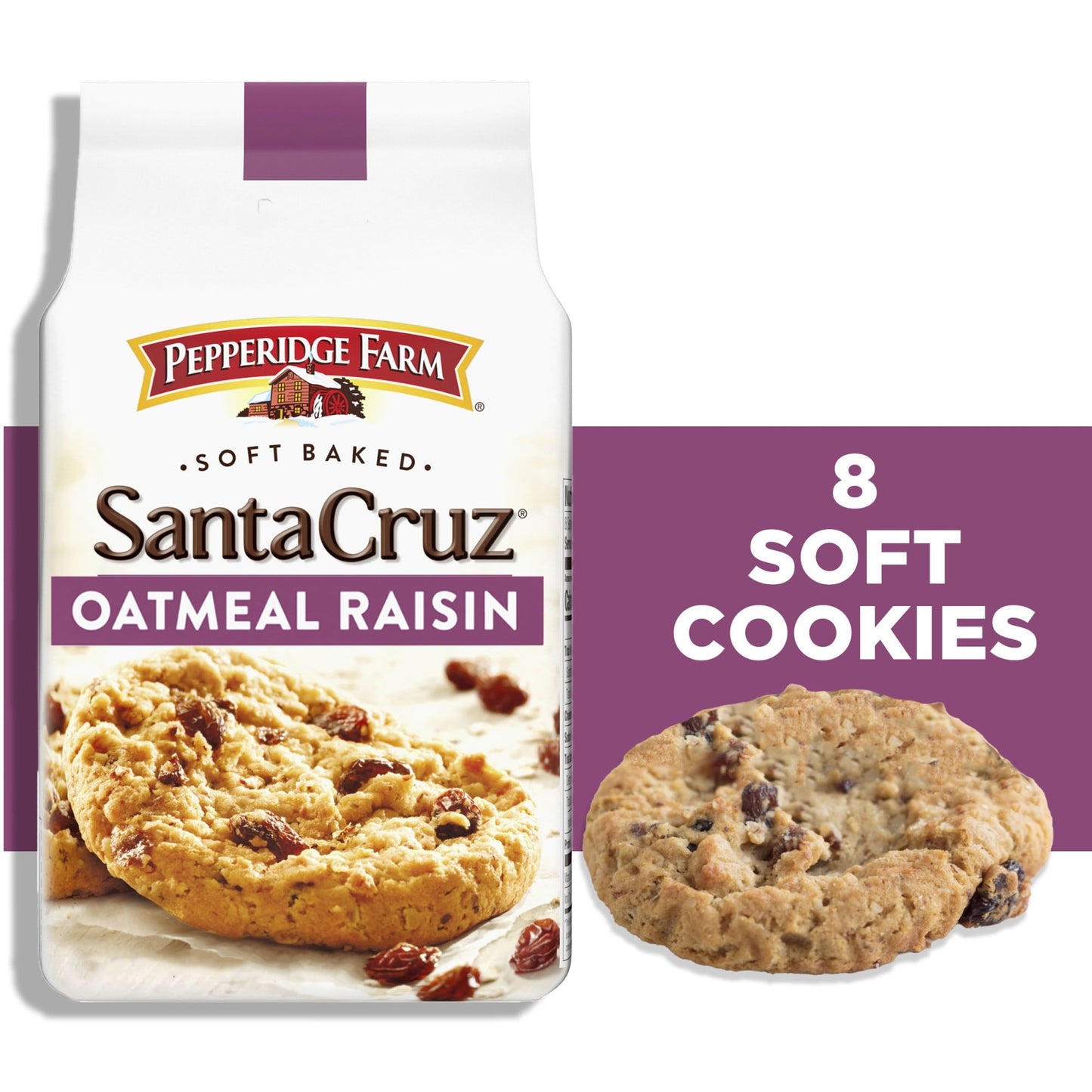 Pepperidge Farm Santa Cruz Soft Baked Oatmeal Raisin Cookies, 8.6 oz Bag (8 Cookies)