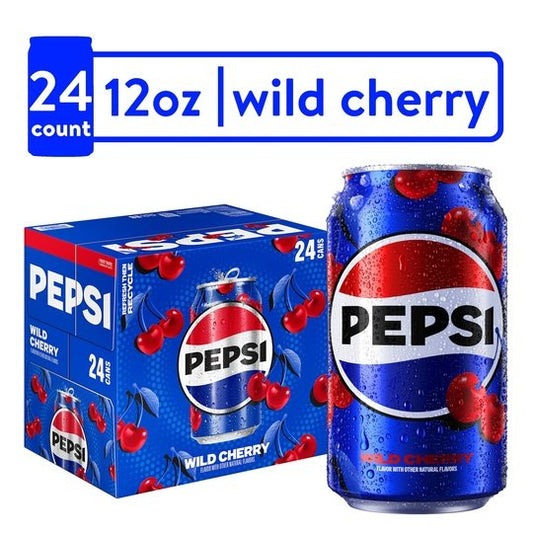 Pepsi Wild Cherry Soda Pop, 12 fl oz, 24 Pack Cans