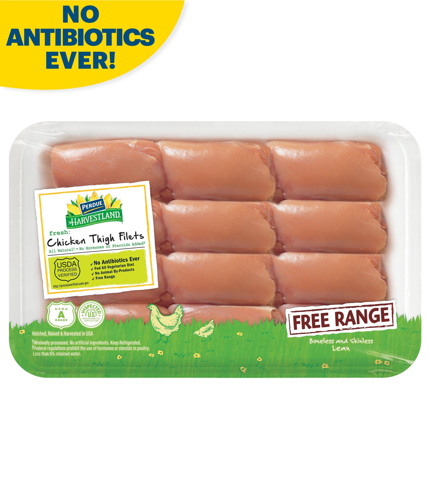 Perdue Harvestland, Free Range Boneless Chicken Thighs, 20g Protein 4oz Svg, 2.5-3.5 lb. Tray