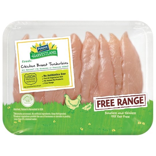 Perdue Harvestland, Free Range Chicken Breast Tenderloin, 25g Protein 4oz Svg, 0.8-1.2 lb. Tray
