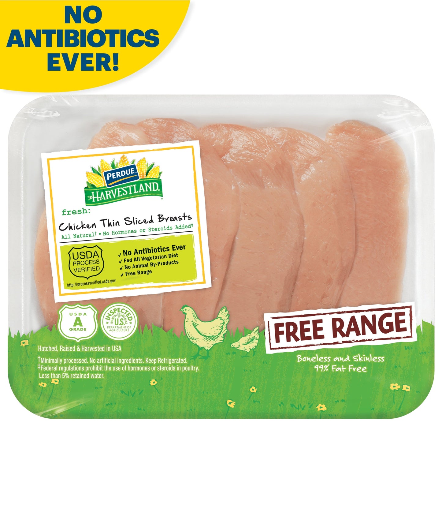 Perdue Harvestland, Thin-Sliced Boneless Chicken Breast, 25g Protein 4oz Svg, 1.1-1.7 lb. Tray