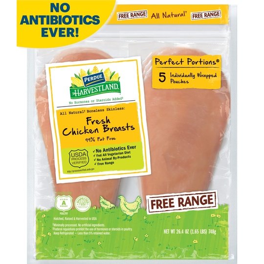 Perdue Perfect Portions, Free Range, Boneless Skinless Chicken Breast, 1.65 lb. (Raw Cutlets)