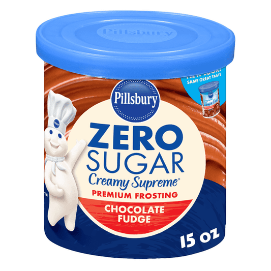 Pillsbury Zero Sugar Creamy Supreme Chocolate Fudge Flavored Premium Frosting, 15 Oz Tub