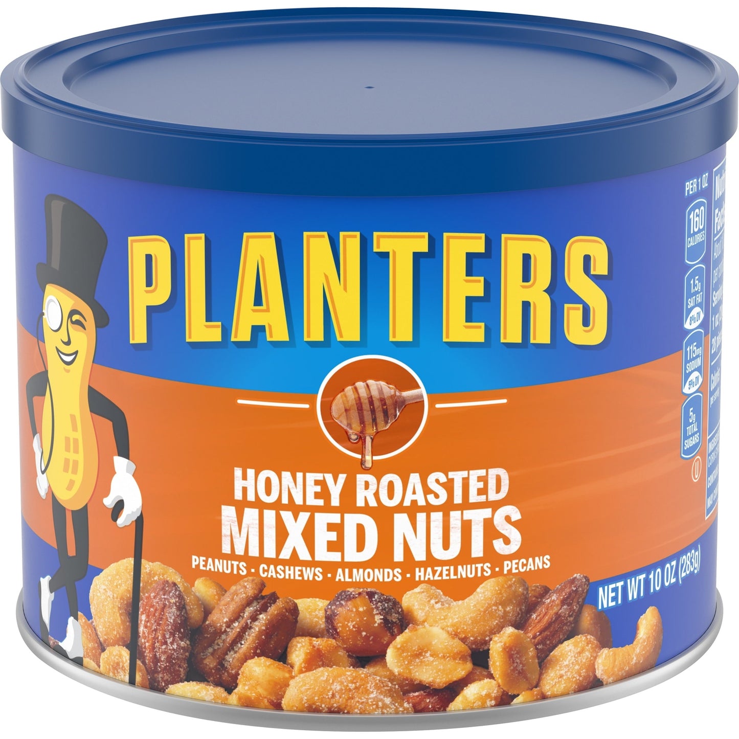 Planters Honey Roasted Mixed Nuts with Peanuts, Cashews, Almonds, Hazelnuts & Pecans, 10 oz Canister