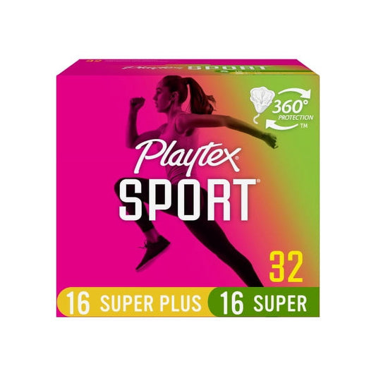Playtex Sport Tampons, Multipack Super & Super Plus, Super 16 Ct, Super Plus 16 Ct, 32 Total Tampons